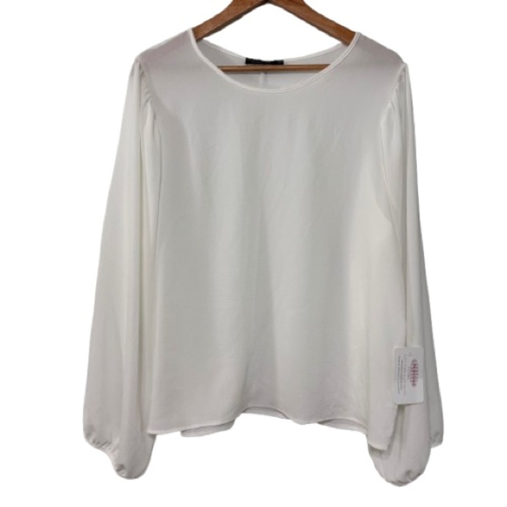 MIKAROSE White Professional High-Neck Wide Sleeve Blouse Size XL New
